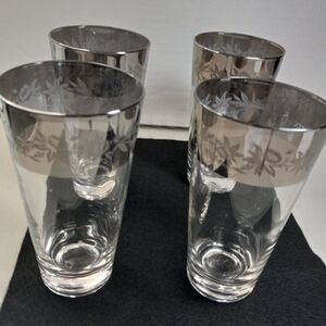 Vintage Dorothy Thorpe Silver Rimmed Thistle Pattern Tall Water glasses (4)